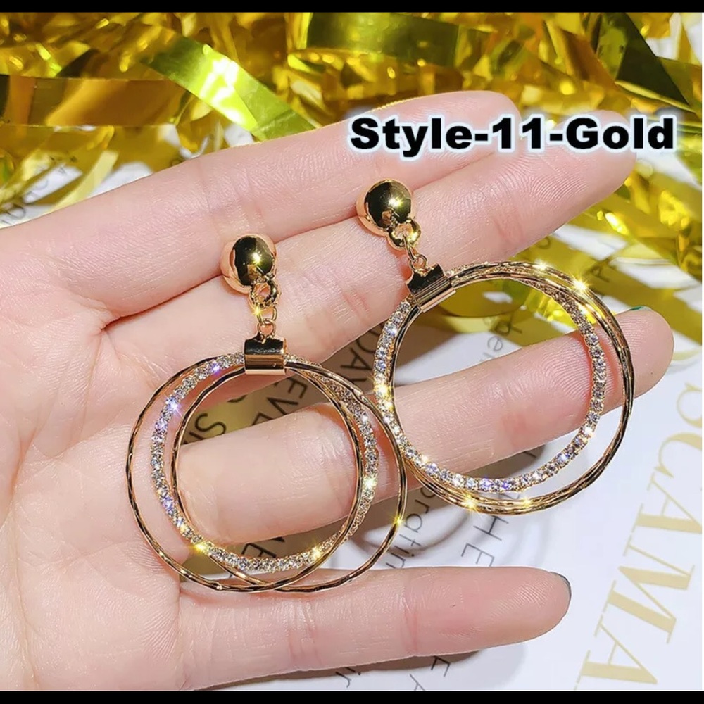 Yellow Gold Plated Triple Hoop Fashion Earrings